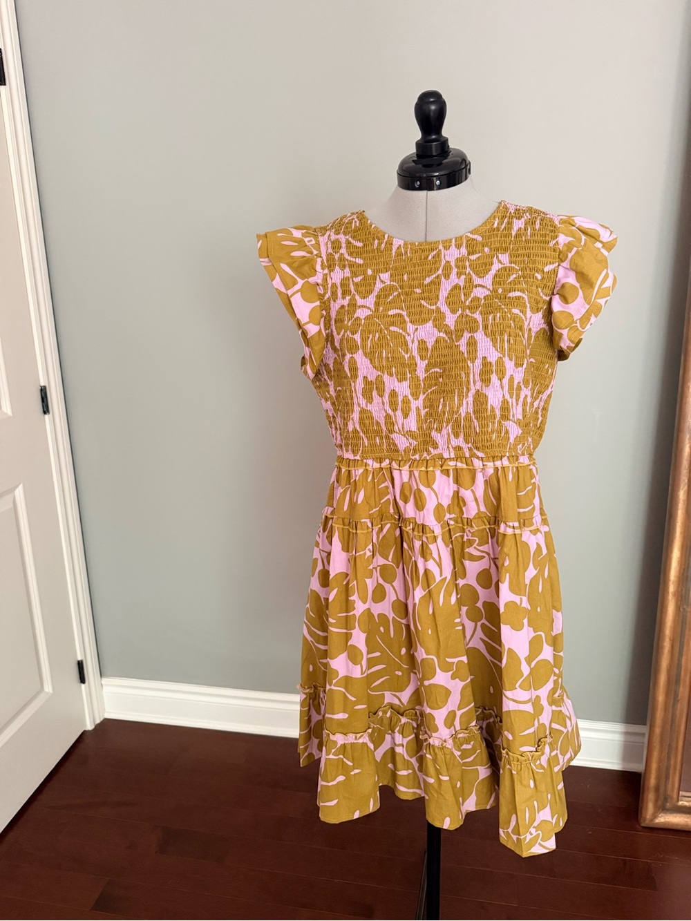 THML Pink and Mustard Floral Smocked Sundress
